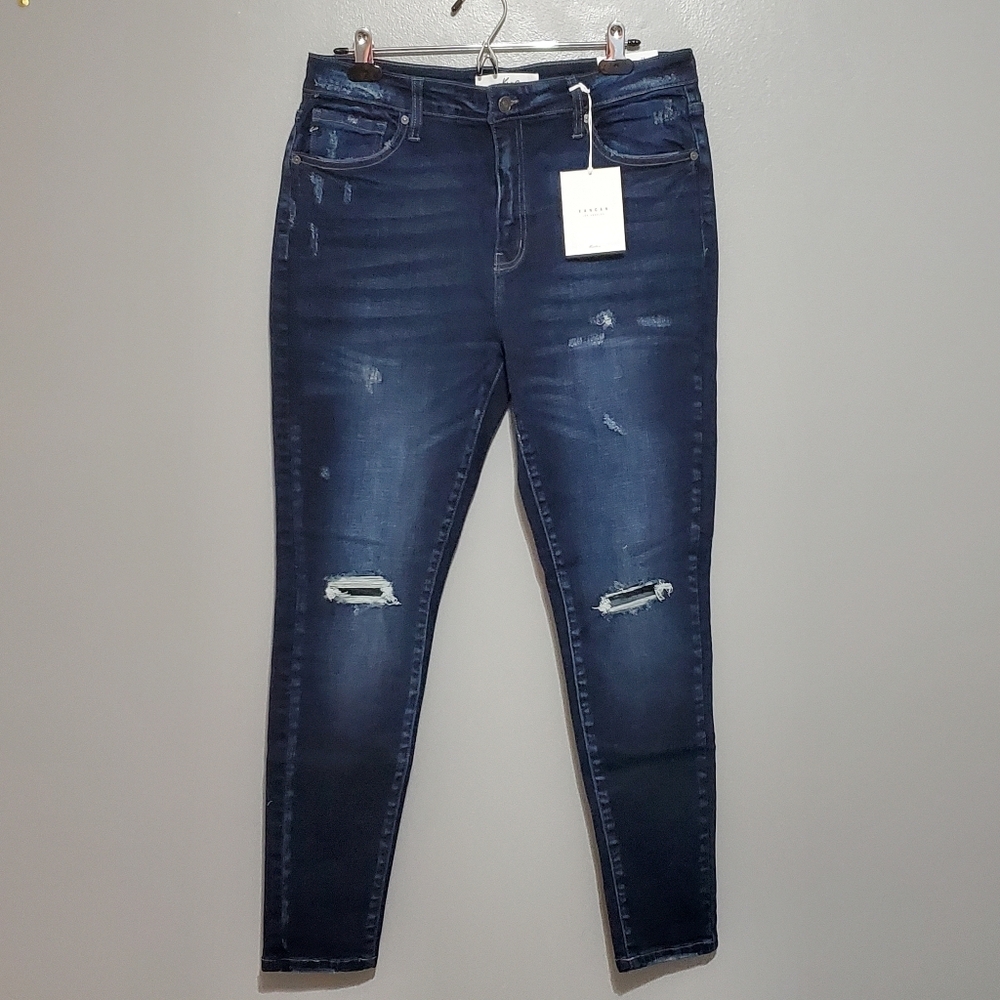 NWT KanCan Midnight Blue Distressed Womens Skinny Jeans Size 15/31